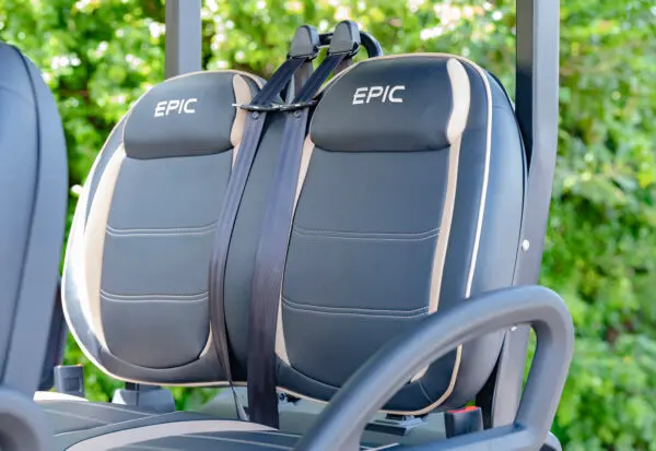 Rear black bucket seats on EPIC e40FX with contoured luxury padding and 4-seat capacity
