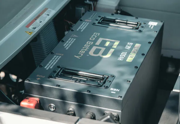 51V ECO lithium battery compartment inside EPIC e40L with visible voltage readout